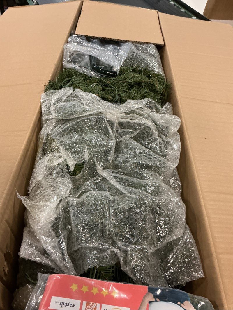 Condition photo showing As Is for Puleo International 6.5 Foot Pre-Lit Slim Fraser Fir Artificial Christmas Tree with 350 UL Listed Clear Lights, Green 6.5' Slim Fraser Fir with 350 Clear Lights