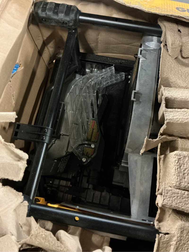 Condition photo showing As Is for dewalt table saw 10 inch with foldable rolling table saw stand, 15 amp, 4800 rpm, 32-1/2-inch rip capacity (dwe7491rs)