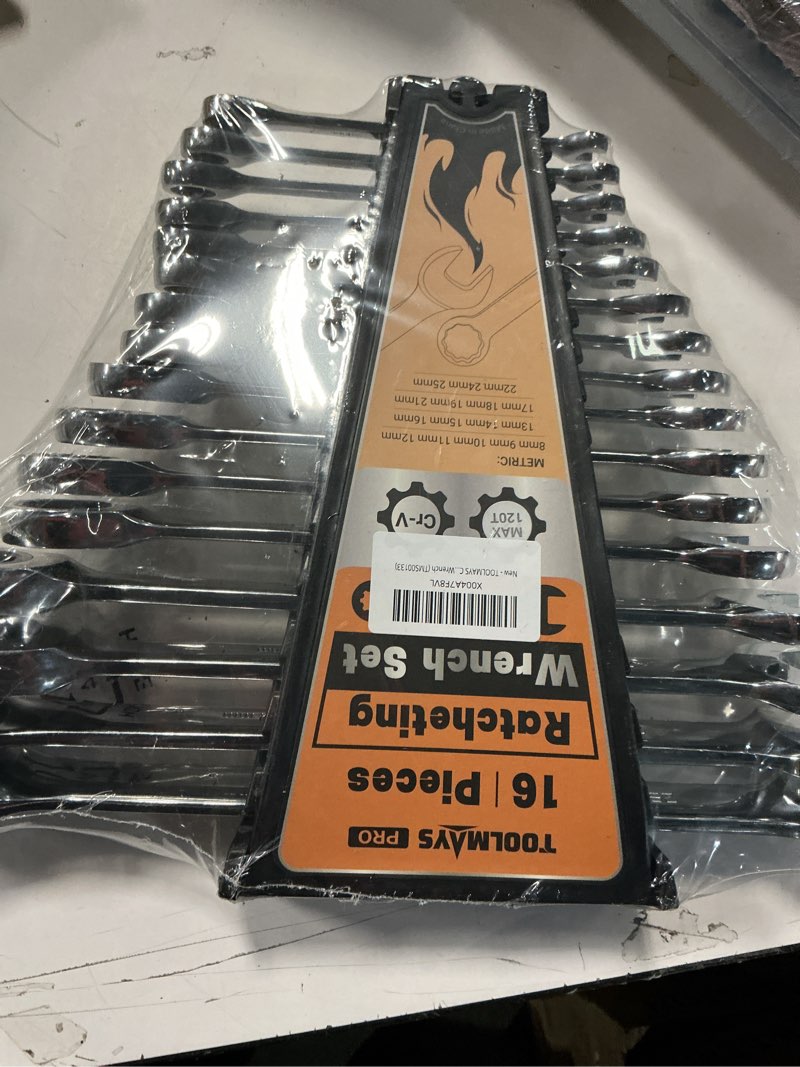 Condition photo showing New/Like New for 16-Piece Ratcheting Wrench Set, Combination Wrench Set, with Organizer, MM/Metric Max 120-tooth Chromium Vanadium Combination Wrench