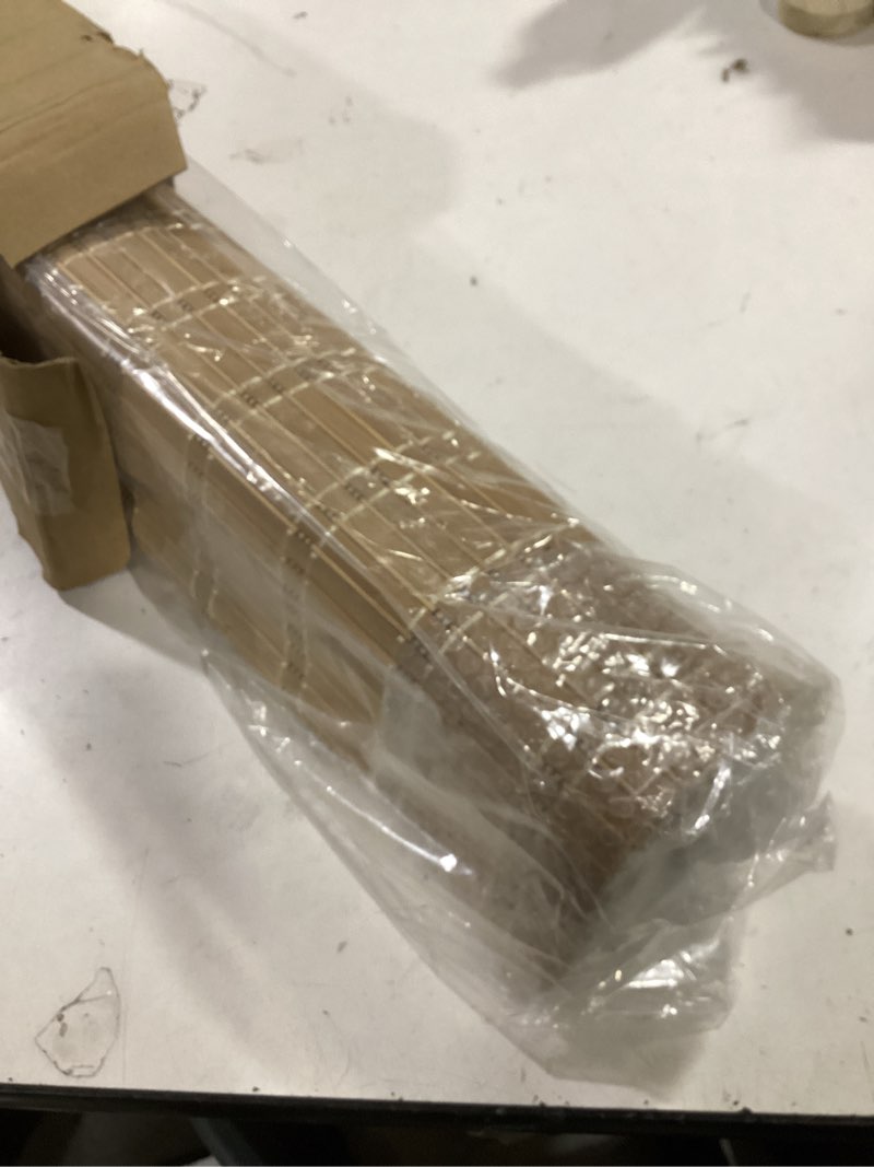 Condition photo showing As Is for lazblinds no tools no drill cordless bamboo roman shades, light filtering window treatment, roll up bamboo blinds for windows 28'' w x 64'' h, brown light filtering-brown206 28" w x 64" h