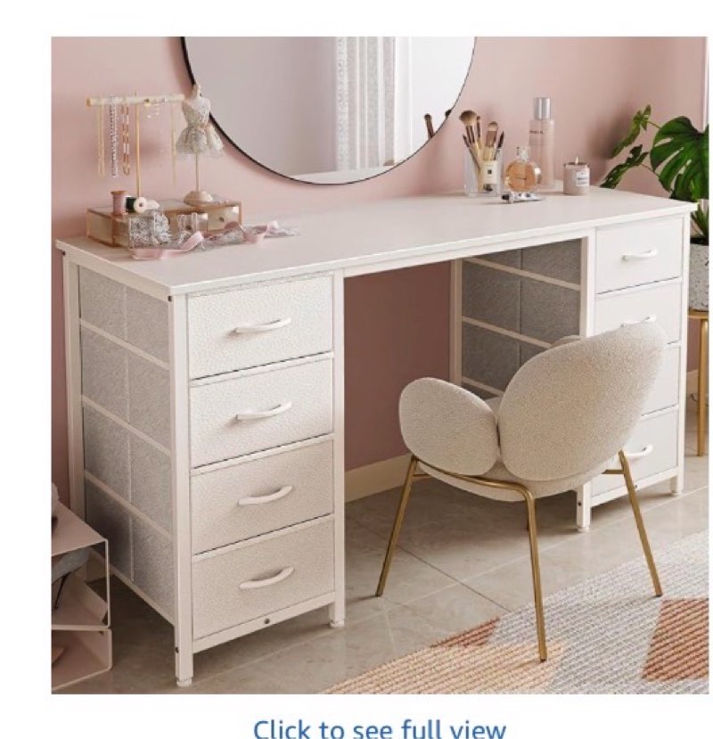 Huuger 47 Inch Computer Desk with 8 Fabric Drawers, Office Desk Work Desk for Home Office, Study, Gaming Desk with Drawers, Large Storage, white 47 inch