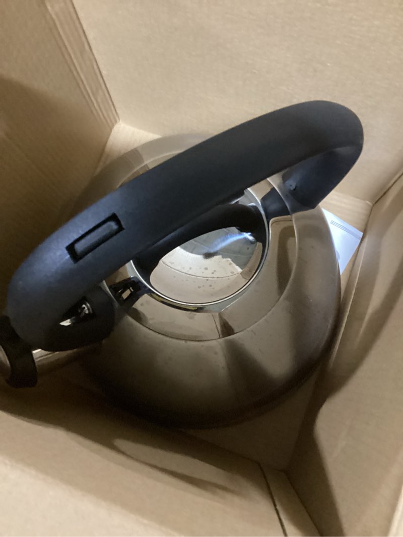 Condition photo showing As Is for Mr. Coffee Flintshire 1.75-Quart Stainless Steel Whistling Tea Kettle – Brushed Satin Finish Stove-Top Kettle for Boiling Water 1.8 Quarts Brushed Satin