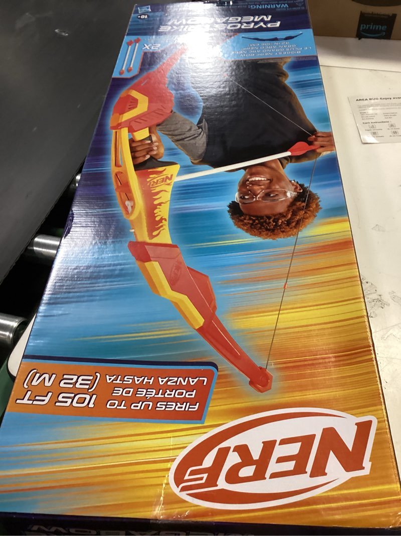 Condition photo showing New/Like New for Nerf Pyrostrike Megabow, 42-Inch Bow Fires Arrows Up to 105 Feet, 2 Arrows with Soft Tips, Kids Outdoor Toys, Ages 10+ (Amazon Exclusive)