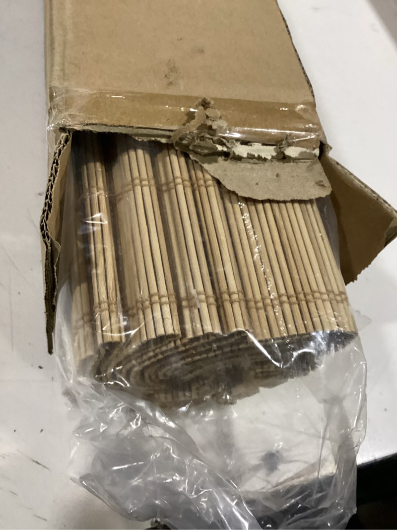 Condition photo showing Good Condition for Cordless Bamboo Roman Shades for Windows, 100% Blackout Backing Fabric for Light Blocking, 26" W × 64" H - Papara Carbon Blackout - Papara Carbon 26" W × 64" H