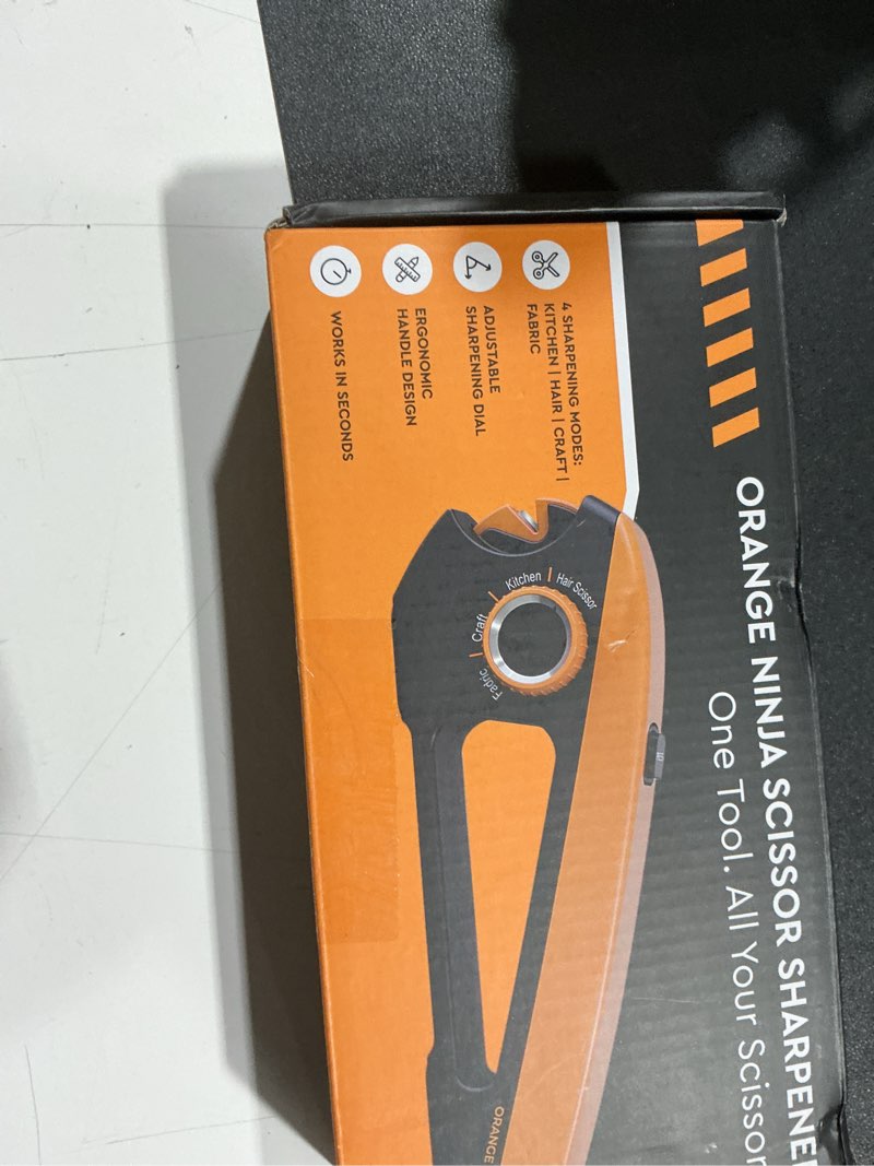 Condition photo showing New/Like New for Orange Ninja Scissors Sharpener – 4 Angle Settings for Kitchen, Fabric, Hair & Craft Scissors – Quic