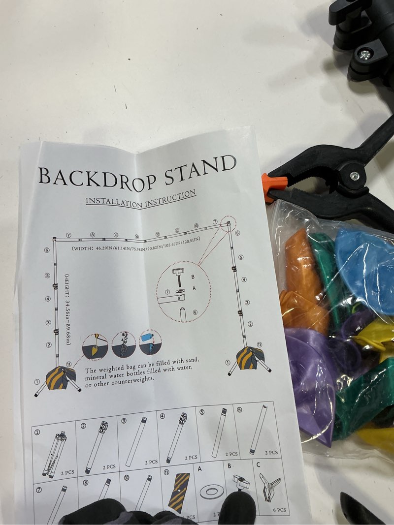 Condition photo showing As Is for (Similar)T-Shape Backdrop Stand 8x5.3FT, Height and Width Adjustable Background Stand for Parties,Green Screen Holder with 6 Spring Clamps