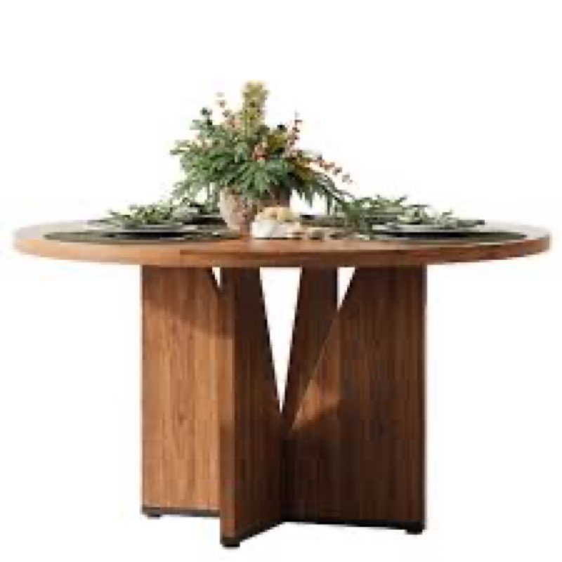 47-Inch Round Dining Table with 1.2-inch Thick Tabletop and Legs, Farmhouse Dinner Table For Dining Room