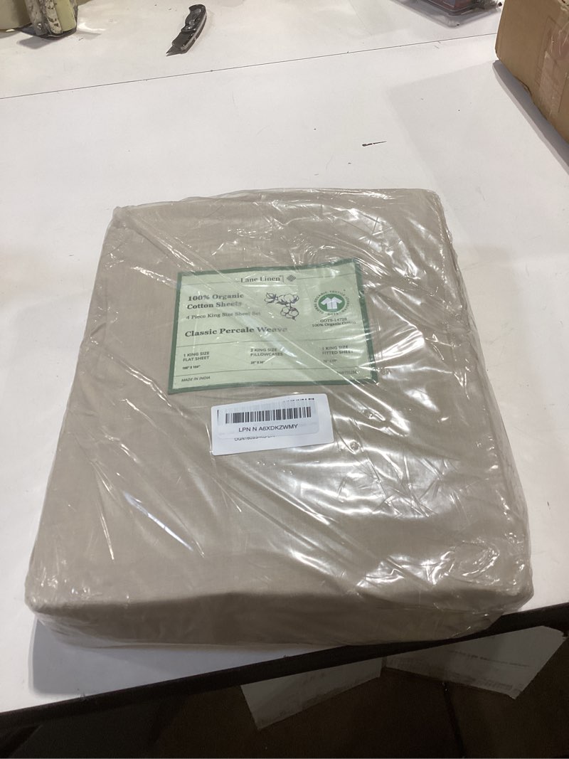 Condition photo showing New/Like New for lane linen 100% organic cotton bed sheets king size, fully elasticized reinforsed seams in fitted pocket, machine washable naturally cooling all season king sheet deep pocket bedding- linen king 11: linen