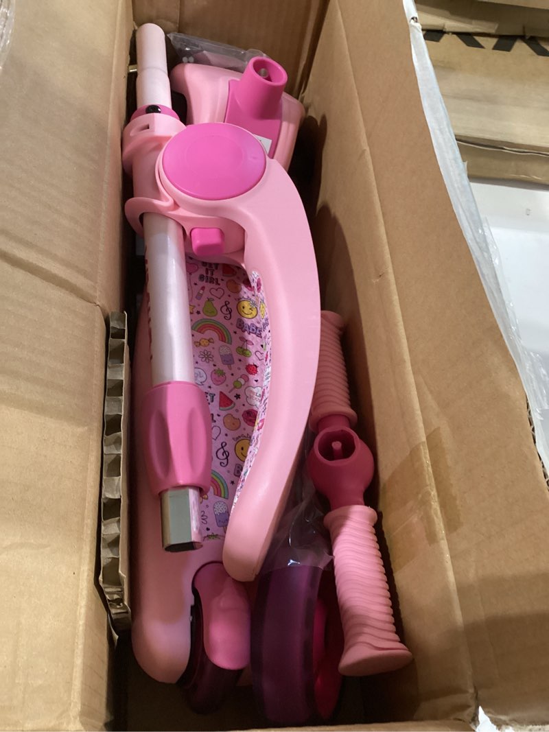Condition photo showing Good Condition for tonbux kids scooter with seat, 3 wheels scooter with pu luminous wheels, non-slip handle and wide deck, sensitive brakes, 4-level adjustable height, scooters for kids 2–8 years pink