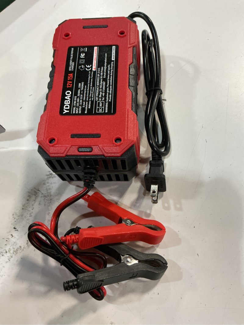Condition photo showing Good Condition for battery charger 15a 12v fully automatic smart trickle car battery charger maintainer with lcd display & temperature compensation for car truck motorcycle lawn mower boat red