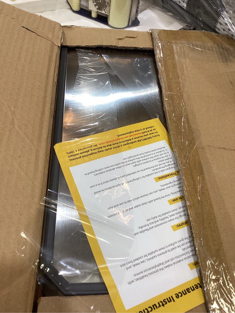 Condition photo showing Good Condition for SNOWCLAD Stainless Steel Cutting Board,Double Sided Steel Bread Boards for kitchen,Stainless Steel/Wheat straw pp Large Board for meat,non toxic Chopping,16 * 11 Inch,Dishwasher Safe 16"L x 11"W