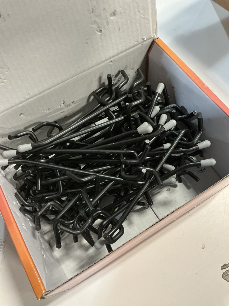 Condition photo showing Good Condition for HUHOLE Pegboard Hooks 4 Inch 50PC, Black Peg Board Hooks, Fit 1/4" or 1/8" Pegboard, Ideal Peg Board Organizer Accessories for Garage Tool Organization, Wall Storage (Black, 4 Inch)