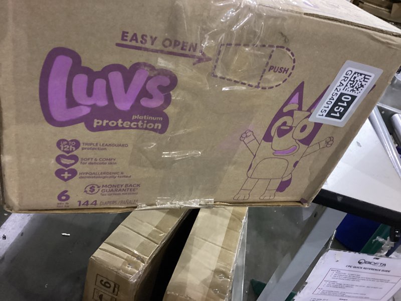 Condition photo showing New/Like New for Luvs Diapers - Size 6, 144 Count, Bluey Platinum Protection Baby Diaper