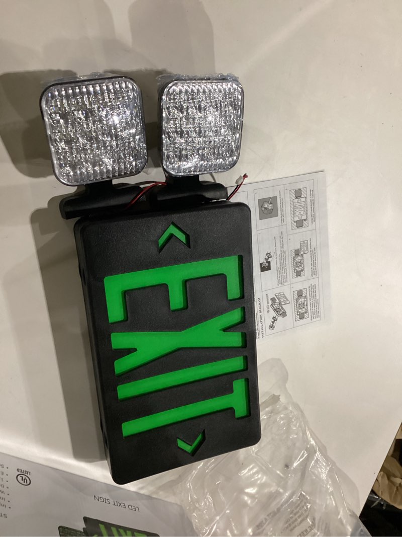 Condition photo showing New/Like New for TANLUX Green Exit Sign with Emergency Lights, LED Exit Light with Battery Backup, Black Housing, UL Listed, AC 120/277V, Commercial Emergency Lights Combo - 6 Pack