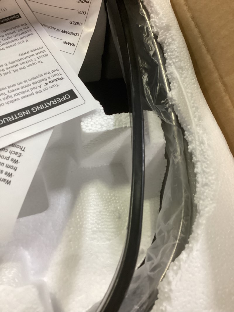 Condition photo showing As Is for fdw kitchen trash can for bathroom bedroom home office automatic touch free garbage bin with lid brushed stainless steel rectangular 13 gallon / 50l stainless steel stainless steel