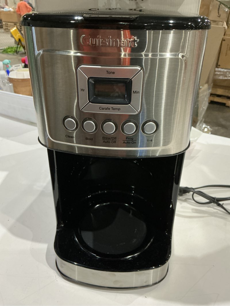Condition photo showing As Is for cuisinart 14-cup coffee maker, programmable perfectemp glass carafe coffee machine with 1-4 cup setting, brew strength control and pause, stainless steel, dcc-3200nas 14-cup glass stainless steel