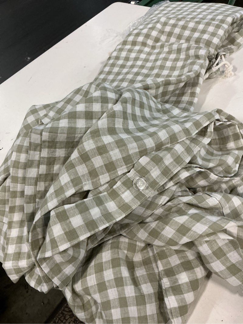 Condition photo showing As Is for quince european linen gingham duvet/ willowleaf gingham/king/cal king duvet 1 piece
