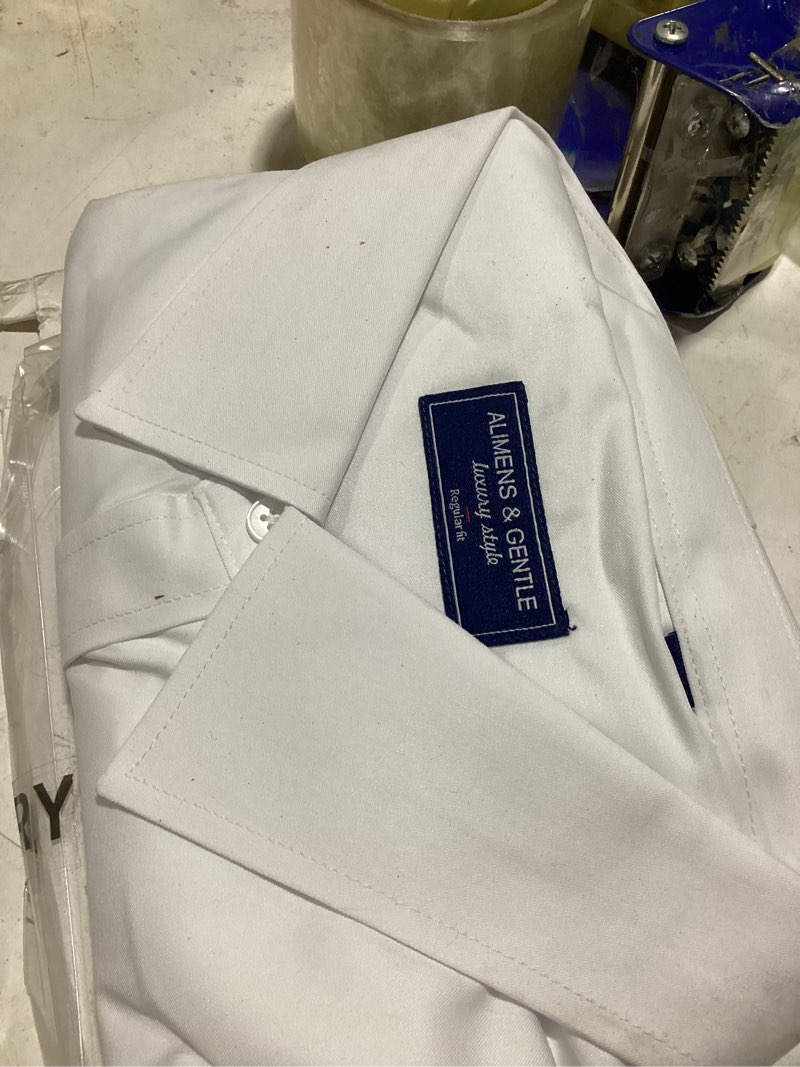 Condition photo showing As Is for alimens & gentle mens dress shirts short sleeve wrinkle free stretch regular fit formal casual button down shirt with pocket 4x-large white