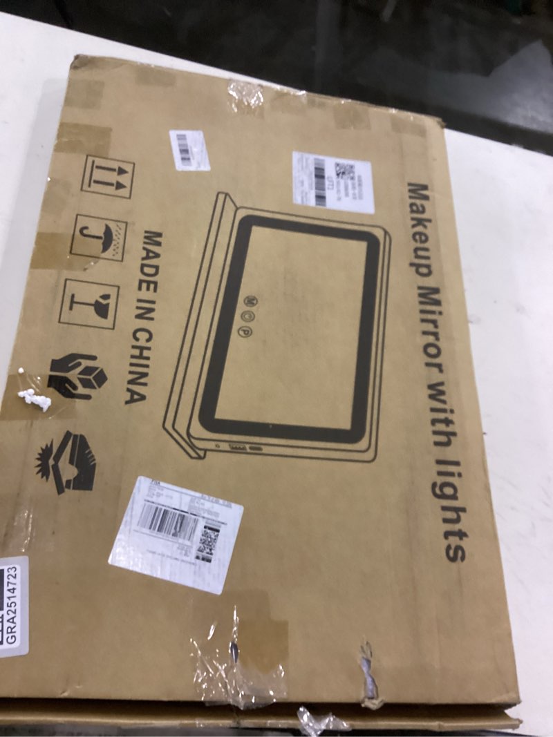 Condition photo showing As Is for 23" x 18" Vanity Mirror with Lights, Led Makeup Mirror, Lighted Makeup Mirror with 3 Color Dimmable Lights, Smart Touch Screen Control, Aluminum Metal Frame,USB Charging Port White 23"L x 18"W