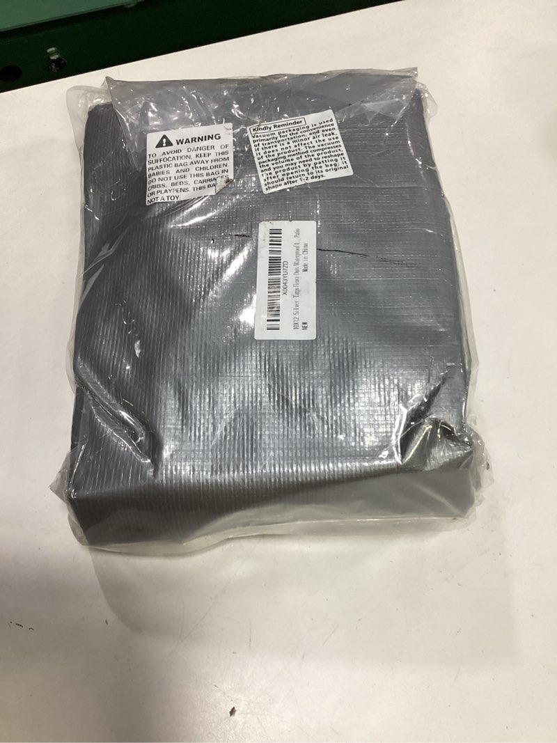 Condition photo showing Good Condition for tarps heavy duty waterproof 10’ x 12’, 10 mil multipurpose poly tarp cover, tarp waterproof uv resistant tear&fade resistant, outdoor tarpaulin for roof, camping, patio, pool, boat, car silver/brown 10mil 10’ x 12’