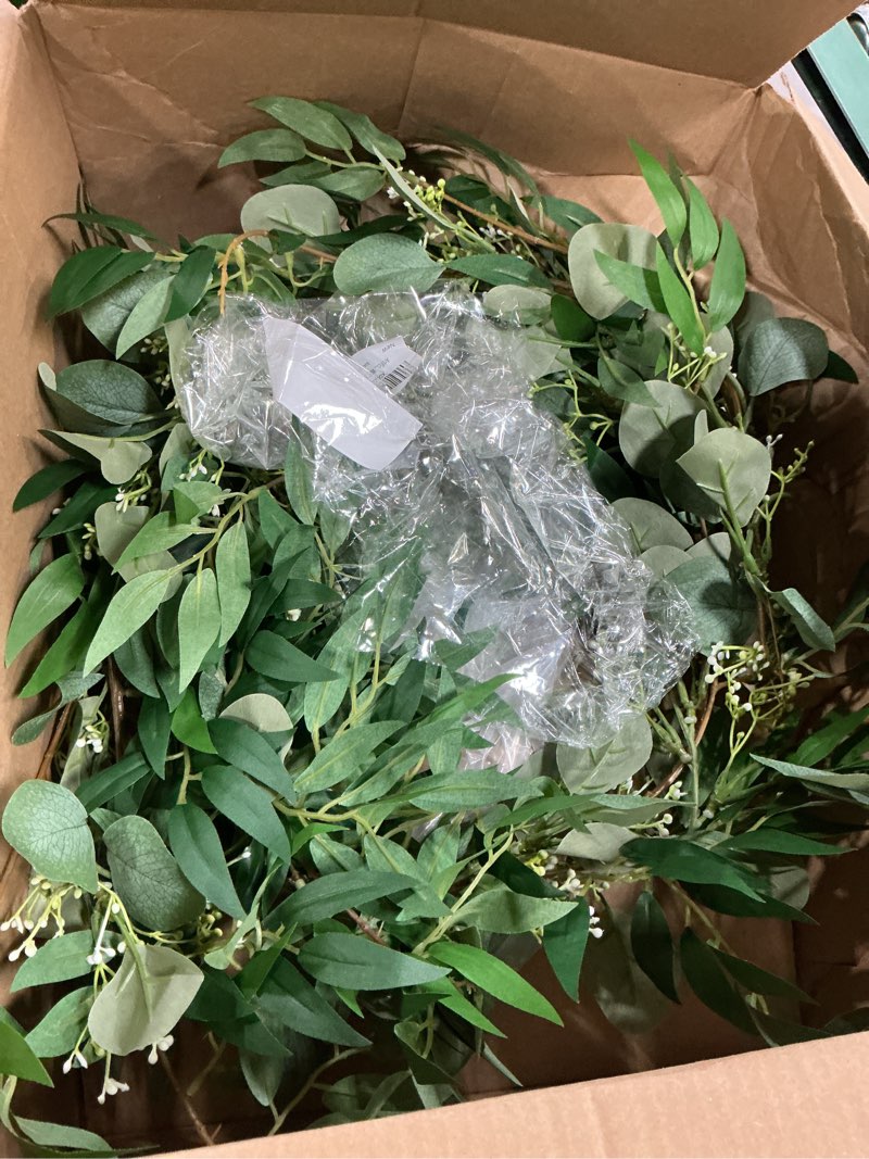 Condition photo showing Good Condition for fake greenery garlands artificial silver dollar eucalyptus garland in grey green and willow twigs garland intertwined together for rustic wedding arch swag doorways table runner decoration