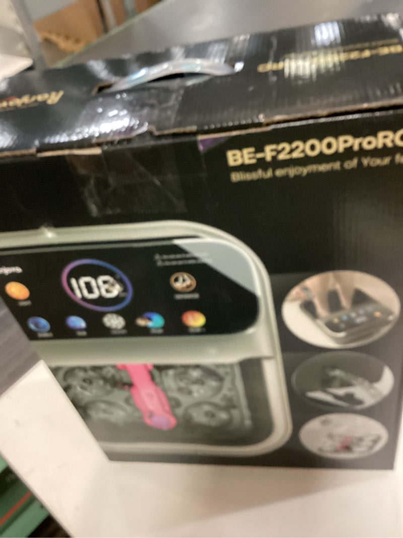 Condition photo showing New/Like New for foot spa electric rotary massage, with touchscreen pro color display, collapsible foot bath with hea