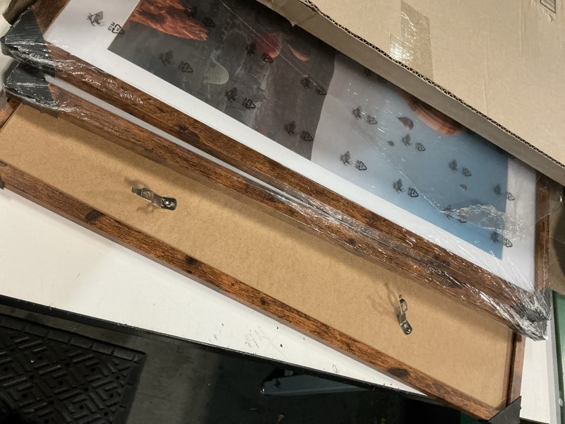 Condition photo showing Good Condition for wood 18x24 picture frame with 16x20 mat, display 16x20 with mat or 18x24 without mat, wood 18 by 24 photo frame, 18 x 24 frame for wall hanging display, deep brown, 3 pack 3 18x24 inch