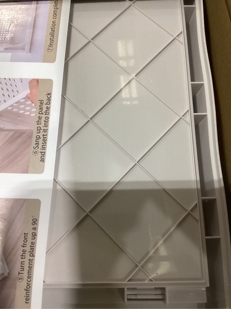 Condition photo showing Good Condition for 4 pack stackable closet storage basket - stackable storage bins, multifunctional & foldable closet organizer divided, wardrobe cupboard space-saving clothes storage hat organizer, white