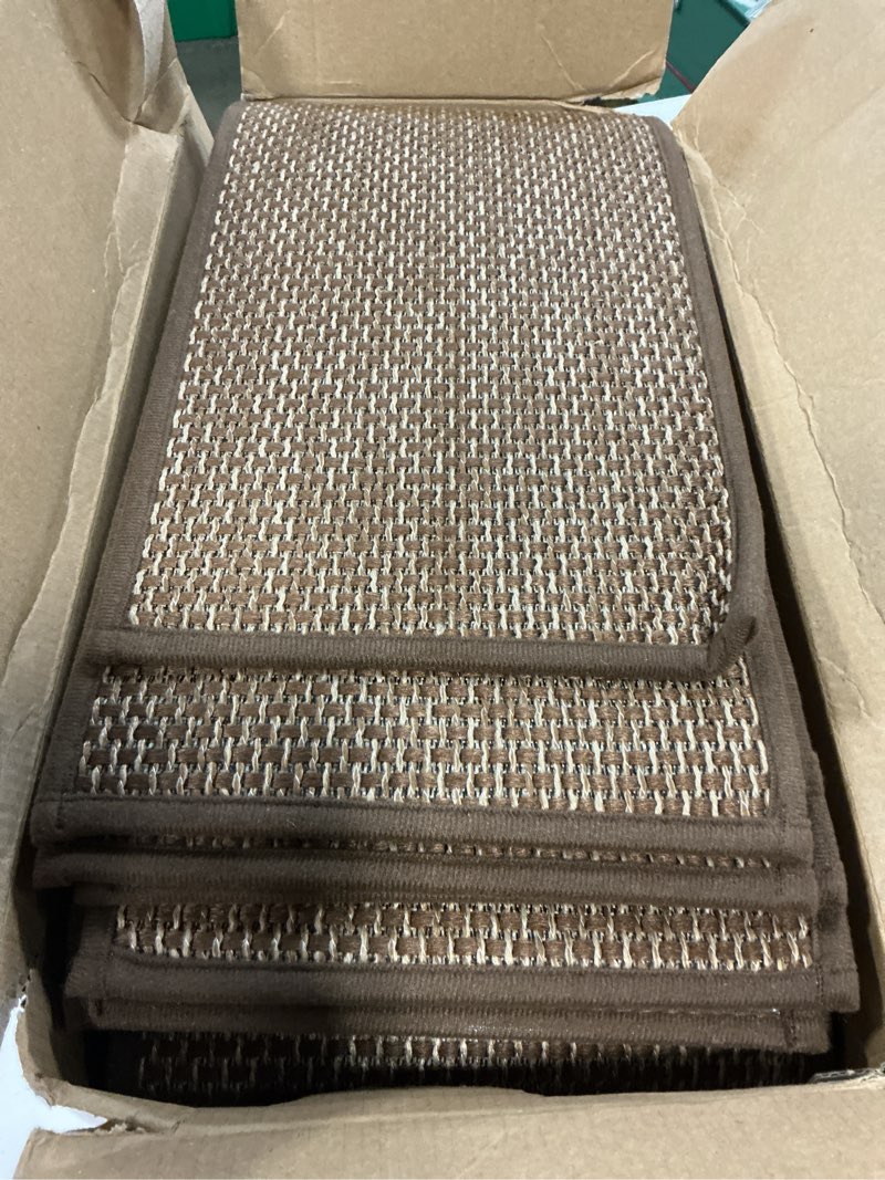 Condition photo showing Good Condition for natural linen non slip stair treads, 15 pack 8" x 30" carpet stair treads with reusable tpe adhesive backing, non slip stair runner indoor for kids elders and pets, machine washable, brown weave brown 15pcs 8"x30"