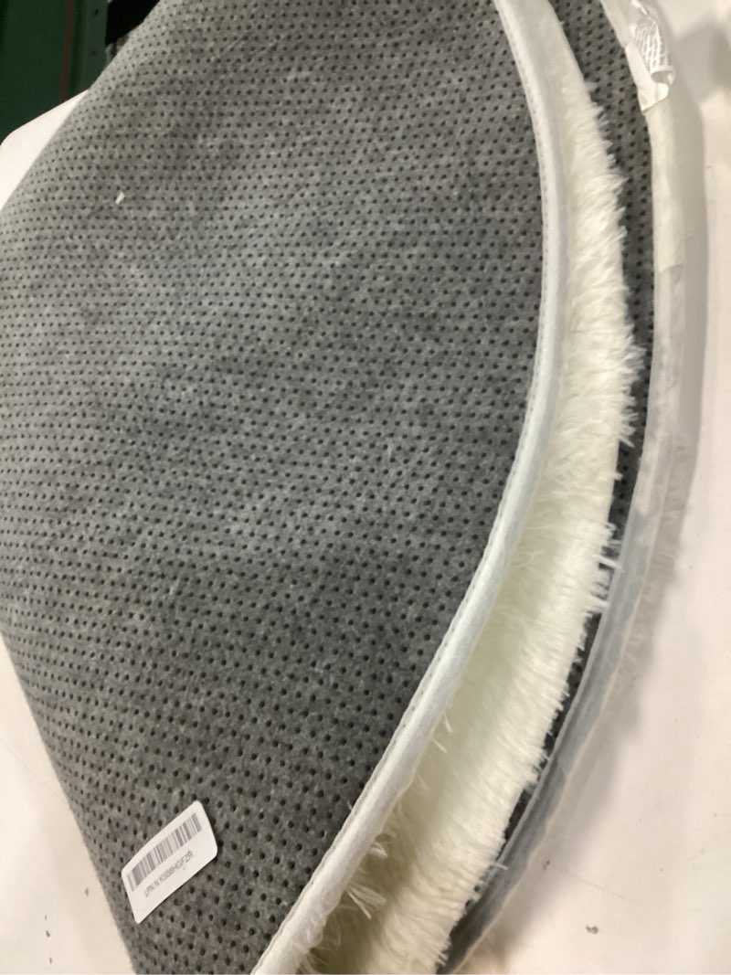 Condition photo showing As Is for Amdrebio Ivory White Round Rug 4Ft for Kids Bedroom Aesthetic, Fluffy Fuzzy Furry Circle Area Rugs for Living Room Decor, Circular Plush Soft Shaggy Cream Carpet for Baby Nursery Dorm Teen Girls Boys 4' (Round) Ivory