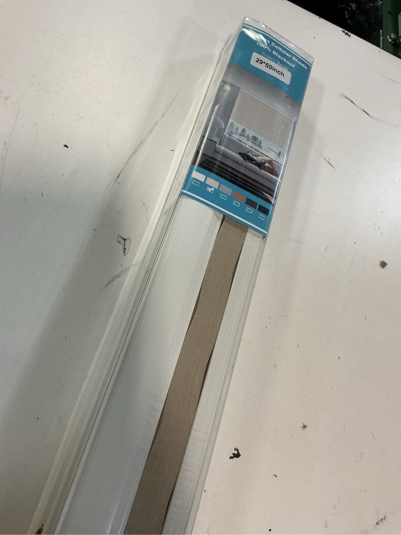 Condition photo showing Good Condition for changshade cordless cellular shades, blackout honeycomb shades for windows, pull down pleated blinds, easy to install for indoor windows and french doors,29" w x 48" h, beige blackout beige 29"w x 48"h