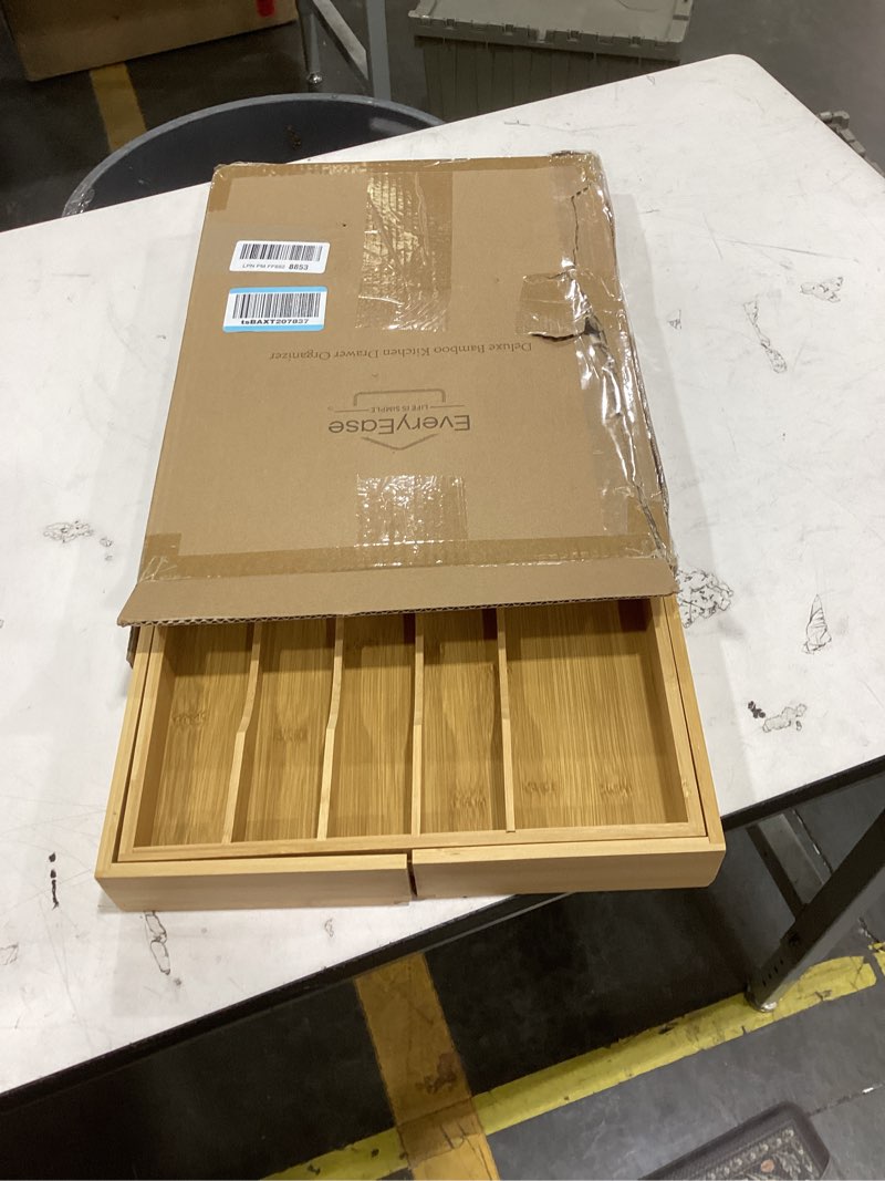 Condition photo showing Good Condition for cutlery drawer organizer for kitchen utensils, 13-20 inches expandable bamboo utensil tray, large wooden silverware organizer insert for kitchen drawers