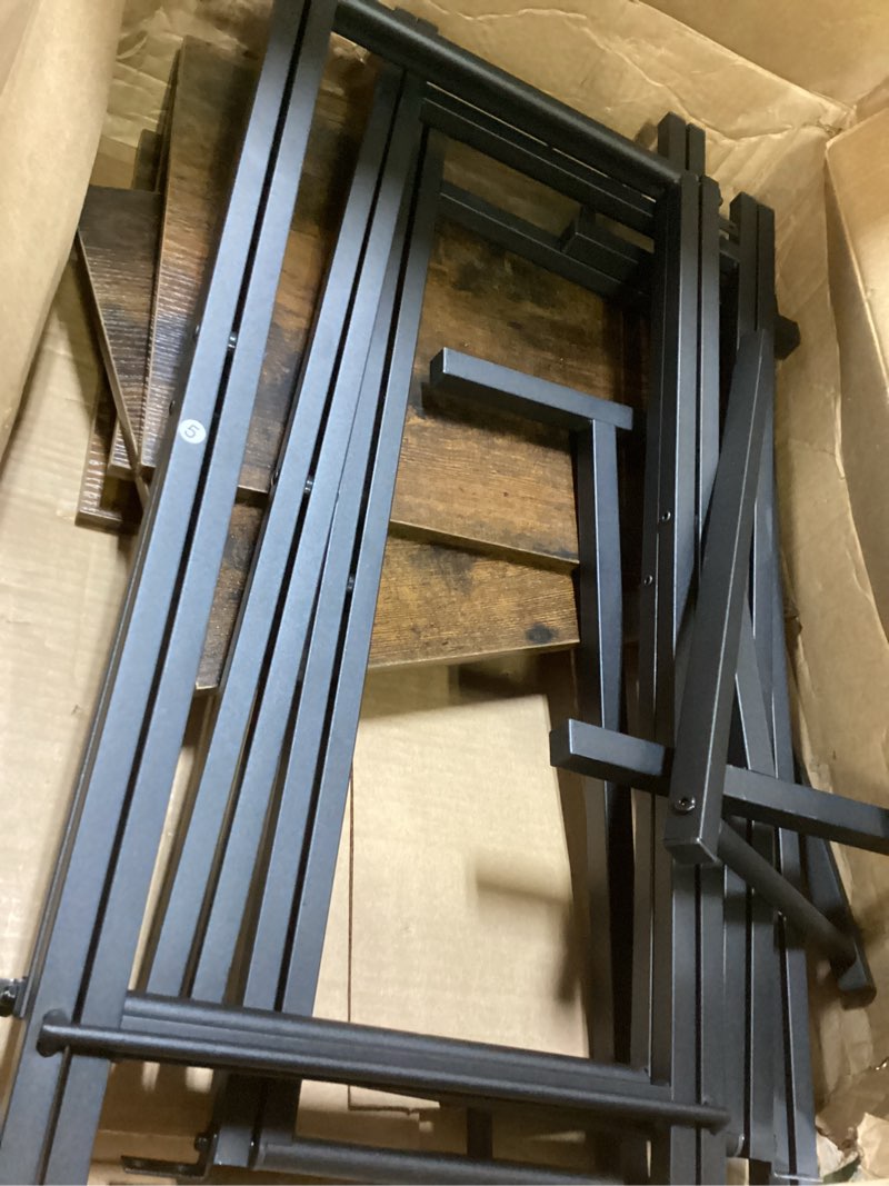 Condition photo showing As Is for HOOBRO Folding TV Tray Tables, Set of 4 TV Trays with Storage Rack, Industrial Side Table for Eating at Couch, Foldable Snack Table for Small Space, Easy Assembly, Rustic Brown and Black BF50BZ01 Rustic Brown + Black