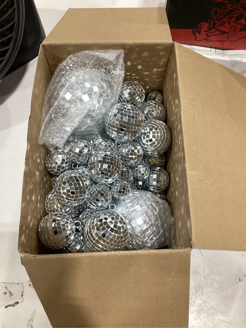 Condition photo showing Good Condition for hoolerry 65 pcs disco balls decorations assorted size disco ball ornament reflective hanging mirror ball mini large silver balls for carnival wedding dance ballroom stage(4/2.4/2/ 1.6/1.2 in) 4/ 2.4/ 2/ 1.6/ 1.2 in