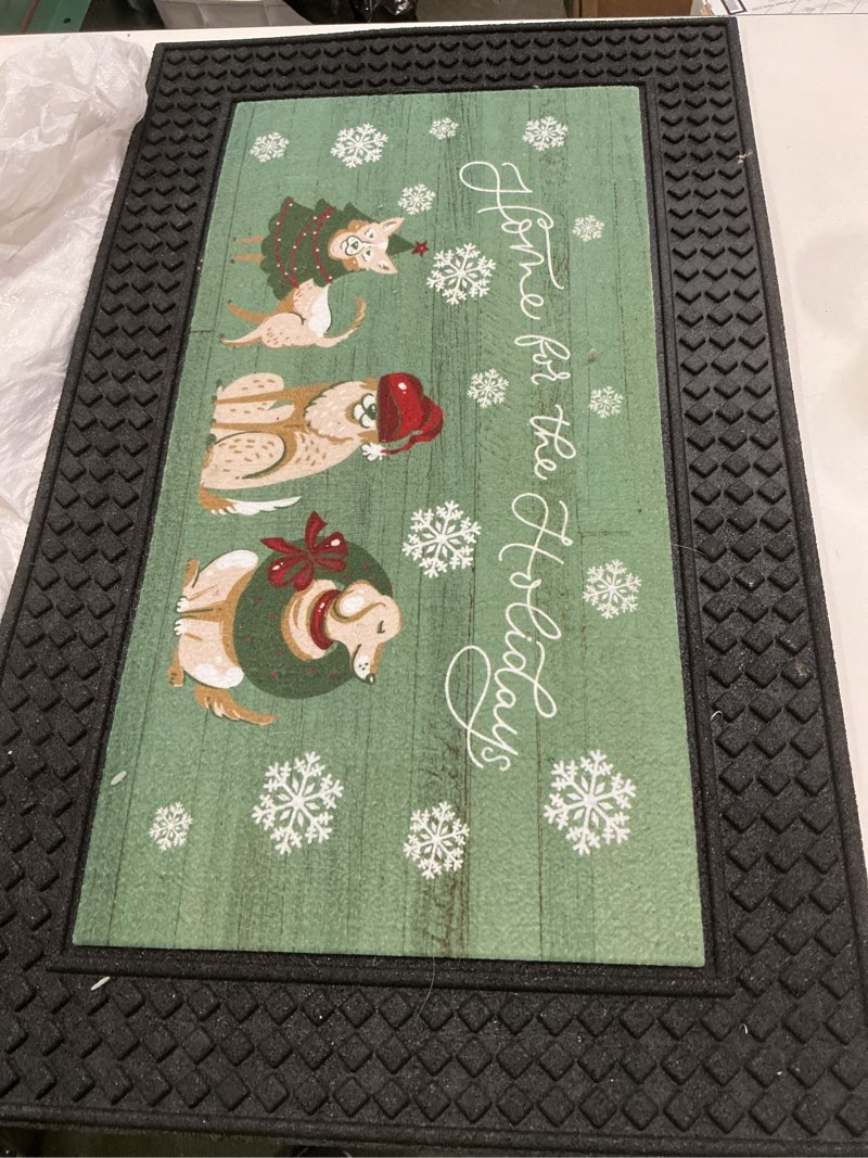 Condition photo showing Good Condition for Similar Caroline's Treasures CK2062MAT Tricolor Cardigan Corgi Snowman Christmas Doormat 18x27 Front Door Mat Indoor Outdoor Rugs for Entryway, Non Slip Washable Low Pile, 18H X 27W