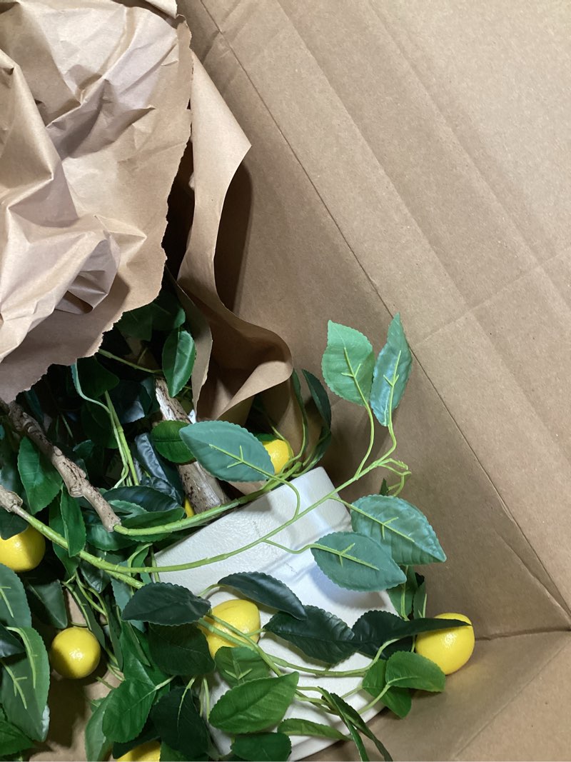 Condition photo showing Good Condition for warmplants artificial lemon tree, 6ft tall floor faux lemon plastic plant with white planter, fake lemon fruit silk tree for indoor home decor office living room lemon 6ft