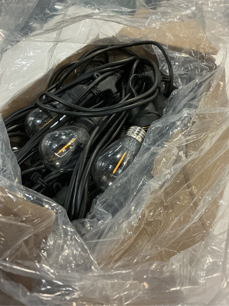 Condition photo showing Good Condition for svater outdoor string lights led 105ft, commercial grade patio light with 1w dimmable s14 shatterproof bulbs, etl listed heavy-duty outside waterproof cafe bistro market lighting warm white