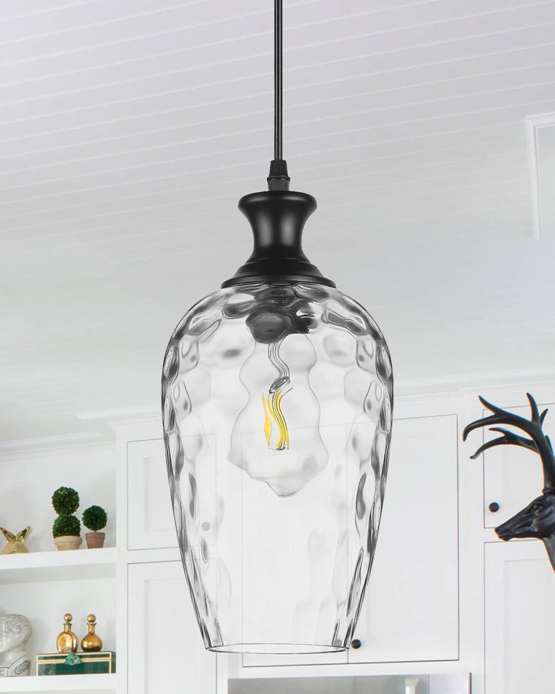 SADUENFR Large Glass Pendant Lights Kitchen Island, 10" 1-Light Black Pendant Light Fixtures with Ha