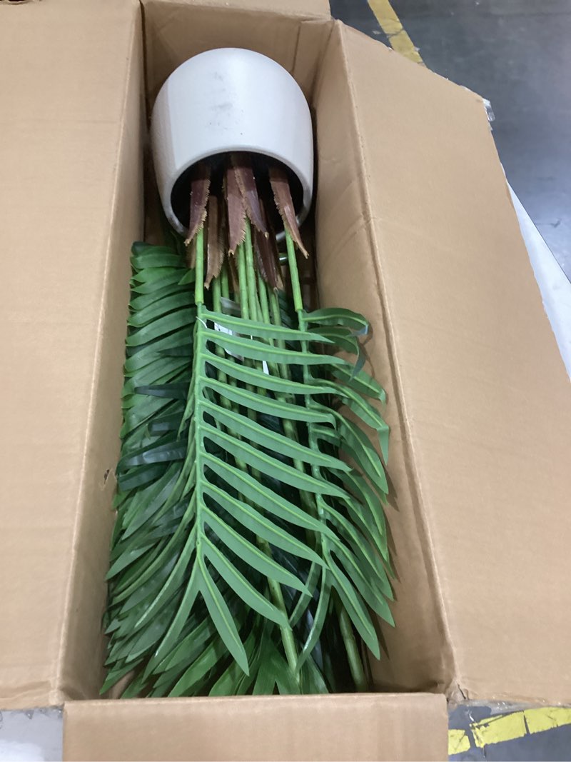 Condition photo showing Good Condition for 4ft artificial palm tree tall faux palm tree indoor large fake plants with 12 trunks artificial plants with white pot lifelike leaves for home office decor living rooms bedrooms
