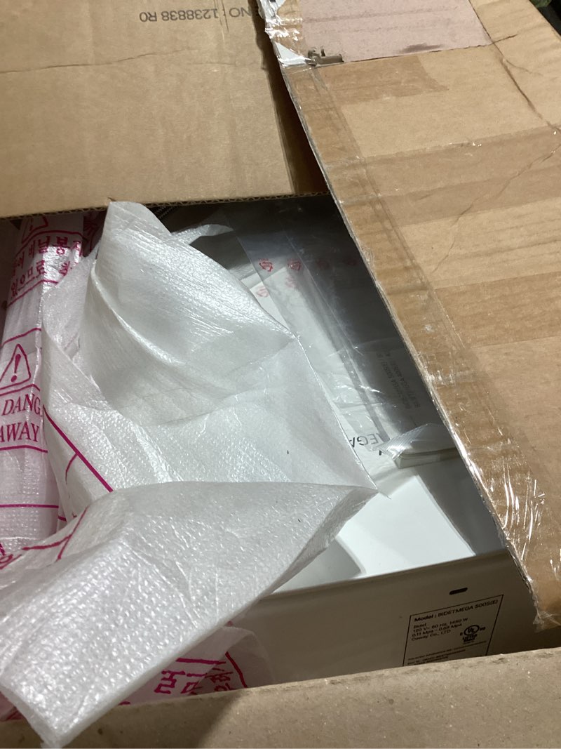 Condition photo showing As Is for Coway Electronic Bidet Elongated Toilet Seat with Instantaneous Water Heating, Heated Seat and Dryer, Soft Close Lid, Stainless Nozzle, Self Cleaning, Remote Control 400S