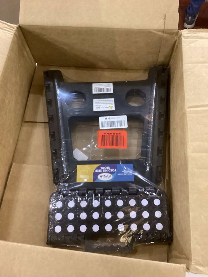 Condition photo showing New/Like New for Korpai 16" Folding Step Stool for Adults and Kids Holds Up to 300 lbs,Non-Slip Folding Stools with Portable Handle, Compact Plastic Foldable Step Stool for Bathroom,Bedroom, Kitchen, Black,1PC 16 Inch Black