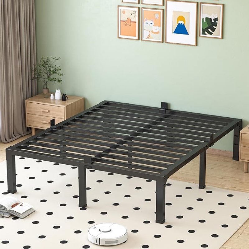 nkz full size bed frame, 12 inch heavy duty metal platform with mattress slide stopper, steel slat support noise free, non-slip, no box spring needed, easy assembly