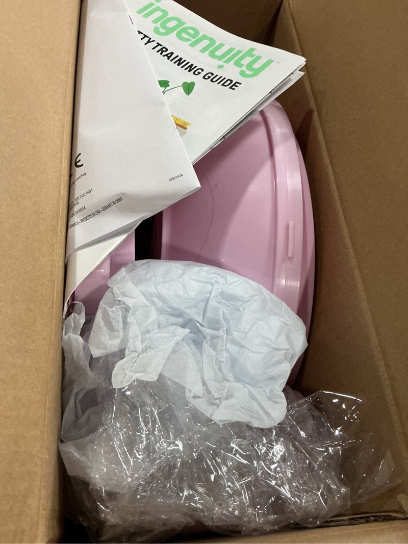 Condition photo showing As Is for ingenuity my size potty pro in pink, infant potty training toilet, lifelike flushing sound, for ages 18 months, up to 50 pounds