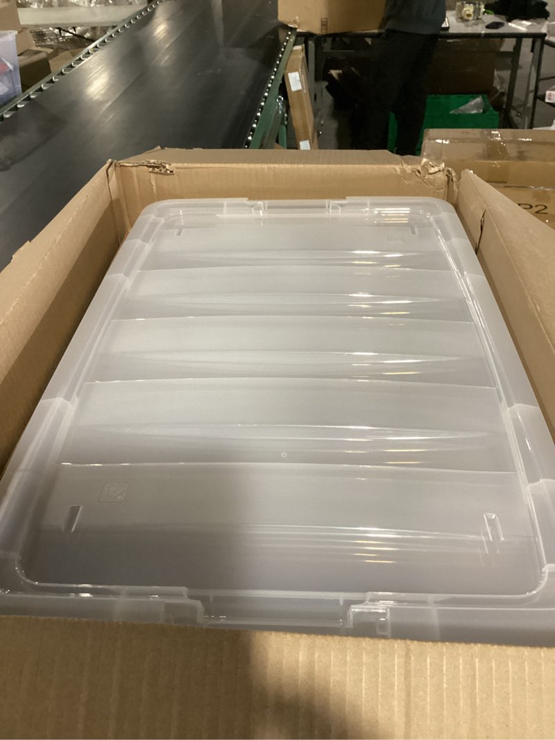 Condition photo showing Good Condition for iris usa 72 qt plastic storage box with lid and latches - 4 pack - bpa-free, see-through organizing solution, durable nestable stackable containers, secure pull handle - clear clear 72 qt 4 pack