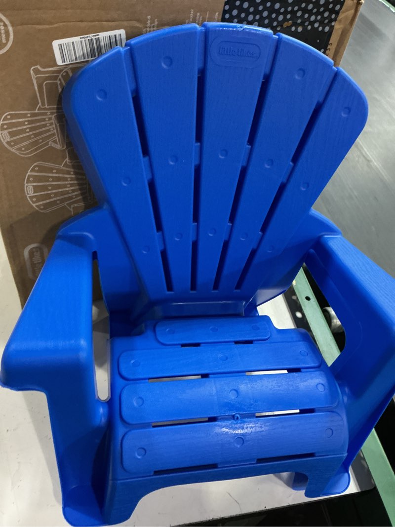 Condition photo showing New/Like New for little tikes kids garden chair 2 pack in blue, outdoor toddler activity adirondack chairs for picnic, garden, patio, backyard & beach, outdoor chair set