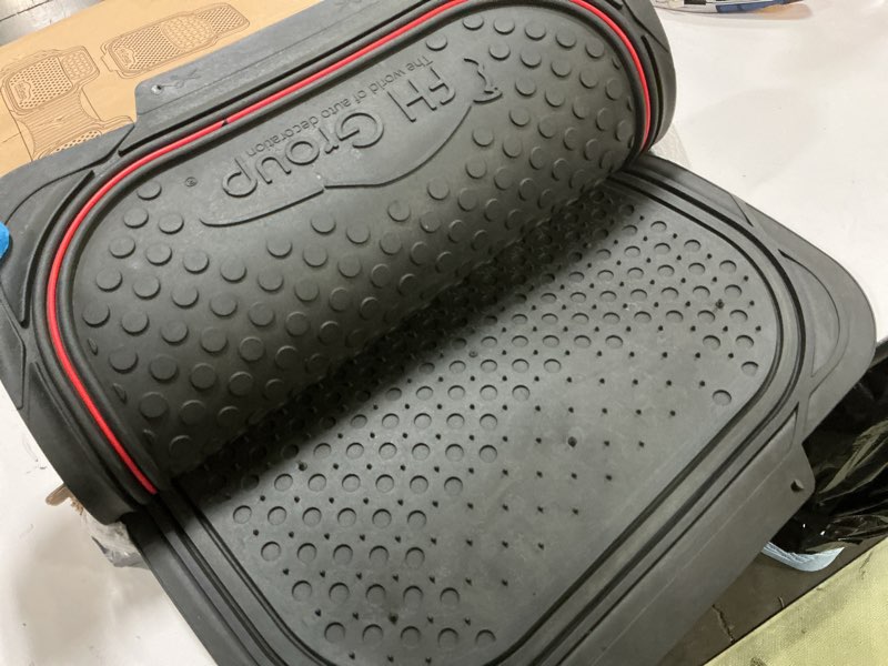 Condition photo showing As Is for fh group car floor mats - heavy-duty rubber floor mats for cars, universal fit full set, trimmable automotive floor mats, climaproof floor mats for most sedan, suv, truck floor mats red