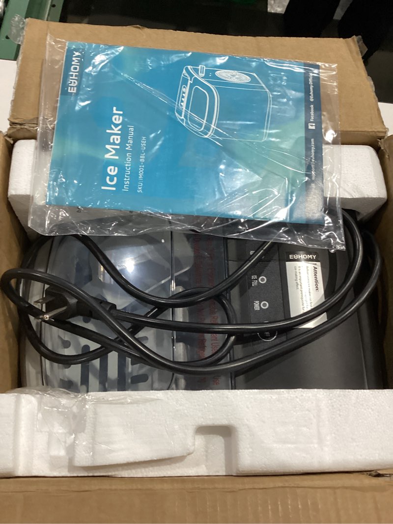 Condition photo showing Good Condition for EUHOMY Countertop Ice Maker Machine with Handle, 26lbs in 24Hrs, 9 Ice Cubes Ready in 6 Mins, Auto-Cleaning Portable Ice Maker with Basket and Scoop, for Home/Kitchen/Camping/RV. (Black) Black 26lbs