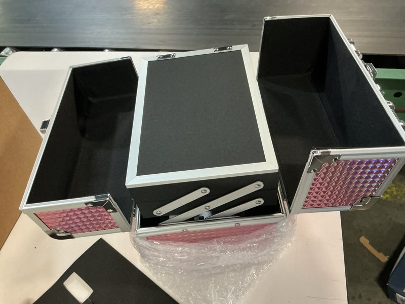Condition photo showing New/Like New for joligrace makeup train case makeup case organizer portable cosmetic box storage with 2 trays mirror locking make up travel case for nail kits cosmetics craft traveling makeup box mermaid pink beauty pink