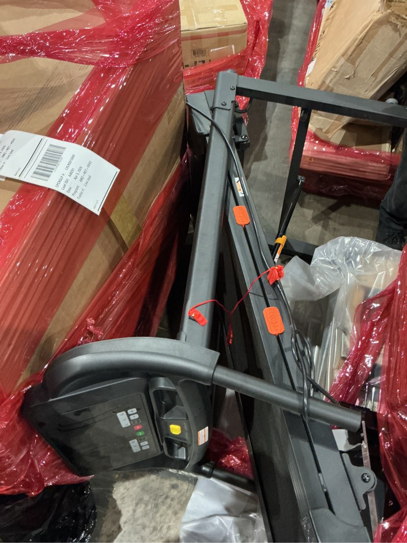 Condition photo showing As Is for therun incline treadmill, 0-12% incline treadmill for running and walking, 300 lbs weight capacity, wide belt,3.0hp,18" led screen, 2 layers shock-absorbing red orange black-auto incline