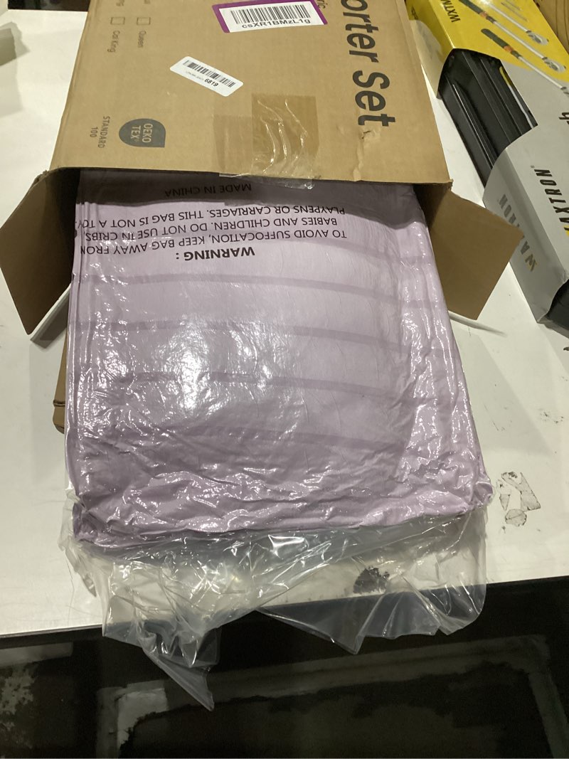 Condition photo showing New/Like New for Love's cabin Seersucker Lavender 7 Pieces Comforter Set Full, All Season Bedding Set, Full Bed in a Bag Comforter Set with Comforter, Flat Sheet, Fitted Sheet, Pillowcase and Pillow Sham Full (82"X86") Lavender